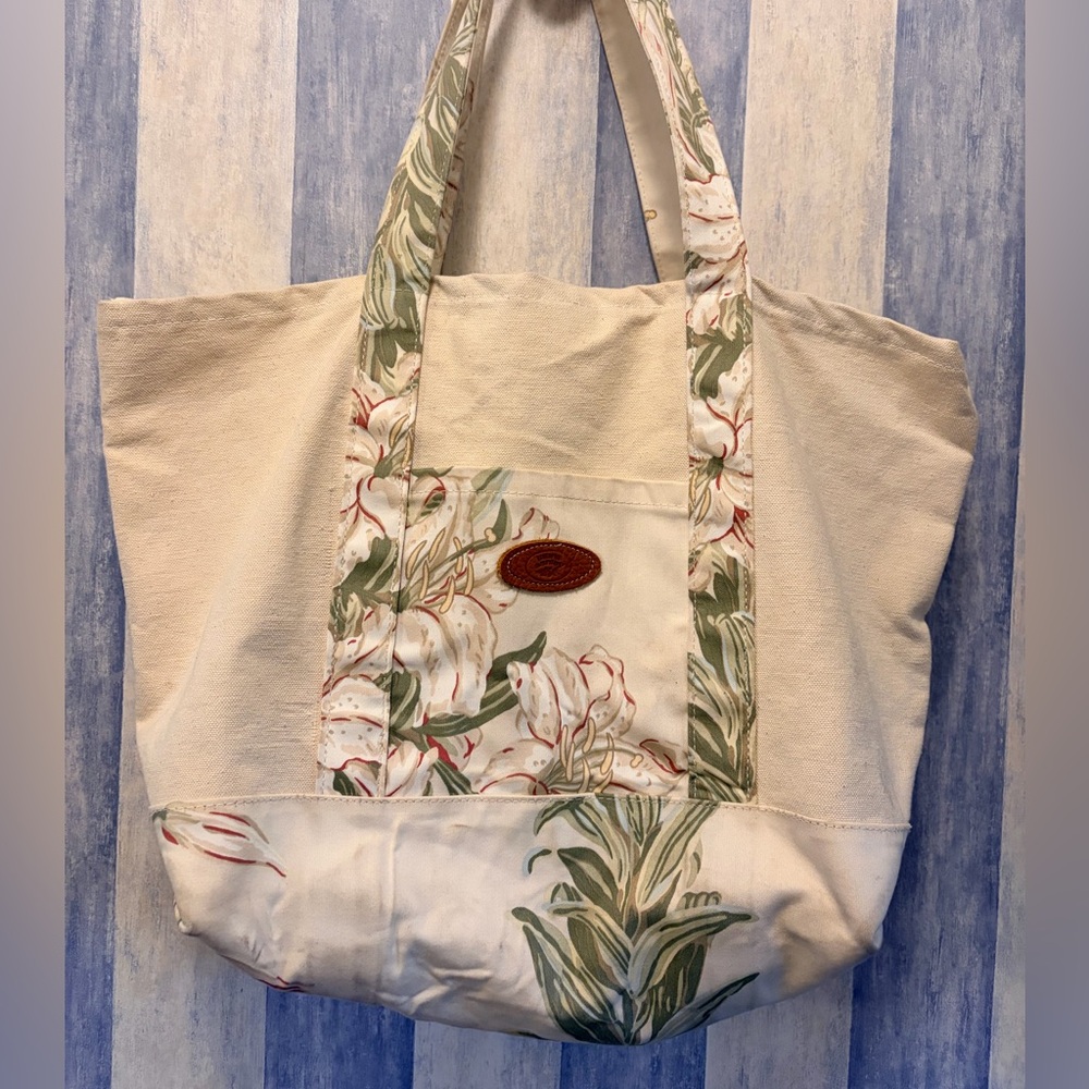 Vintage Laura Ashley Large Tote Bag Cotton Canvas Floral Cottage Boho  Purse